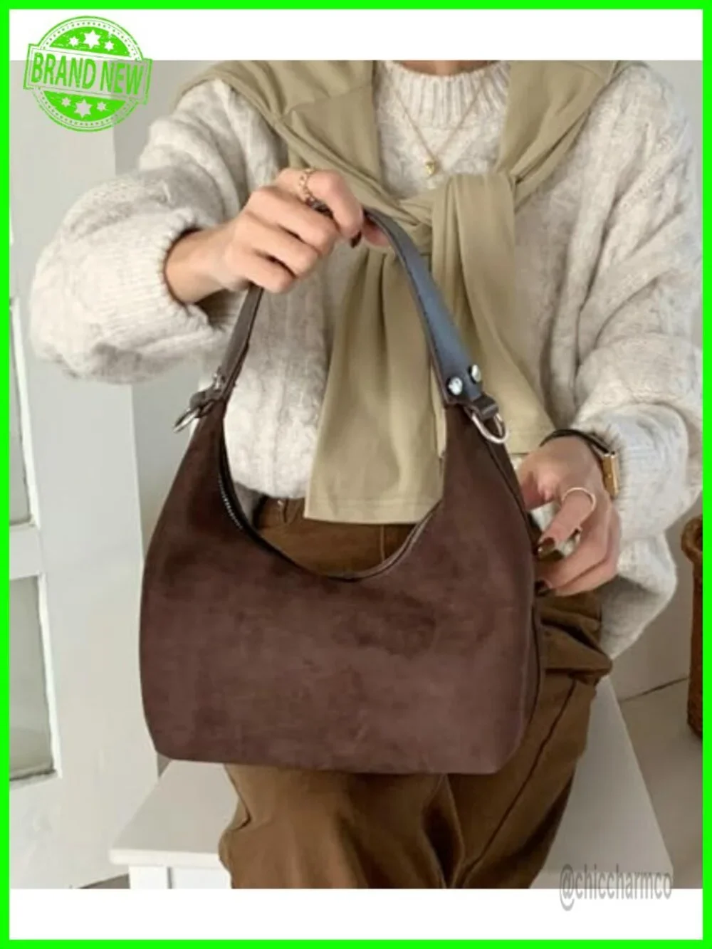 Vintage Suede Crescent Bag Slouchy Hobo Shoulder Tote Work Handbag